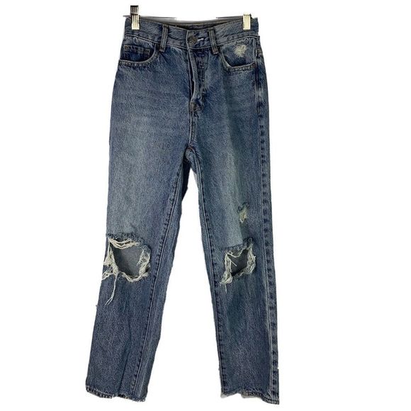 PacSun Denim - PacSun 100% Cotton High Rise Straight Distressed Jeans